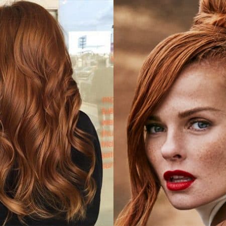 Kolaż dwóch zdjęć. Na zdjęciu z lewej strony znajduje się postać kobiety ustawionej tyłem z długimi, falowanymi włosami w kolorze karmelowej rudości. Na zdjęciu z prawej strony znajduje się kobieta ustawiona półprofilem z włosami spiętymi w wysokiego koka, włosy mają rudy kolor. Ujęcia portretowe.