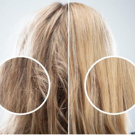 Na grafice widoczny jest tył kobiecej głowy z blond włosami, przedzielony linią na pół. Widoczne są również zbliżenia na włosy, które znajdują się w kółkach na grafice.