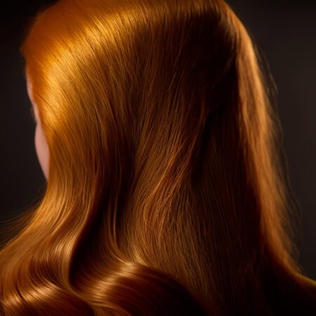 Zdjęcie przedstawia tył głowy kobiety, z długimi błyszczącymi włosami.