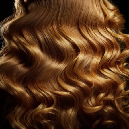 Na zdjęciu przedstawione sa lśniące miodowe włosy, ułożone w fale hollywood